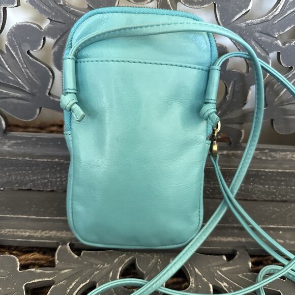 Hobo Fate Small Leather Phone Crossbody Light Aqua Turquoise Blue Minimalist Bag - Picture 10 of 12